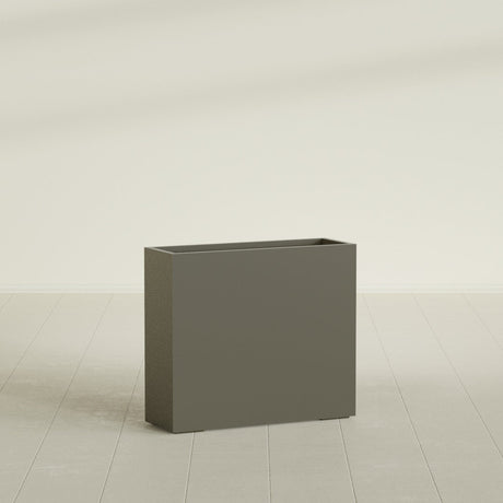 Perth Rectangular Planter in Matte Bronze, 48"L × 16"D × 42"H, shown empty