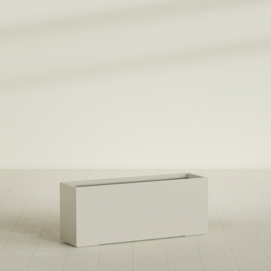 Tolga Rectangular Planter in Satin Beige, 60"L × 16"D × 24"H, shown empty