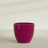 Wannsee Round Planter in Gloss Eggplant, 50"D × 44"H, shown empty