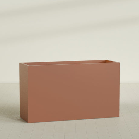 Darwin Rectangular Planter in Matte Terra Cotta, 72"L × 24"D × 42"H, shown empty