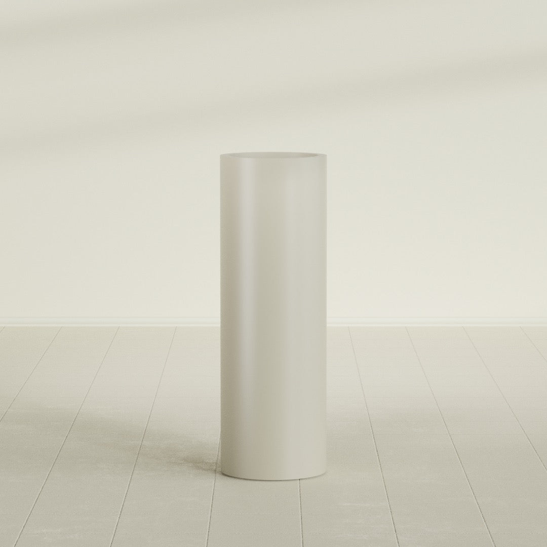 Corry Cylinder Planter in Satin Beige, 12"D × 36"H, shown empty