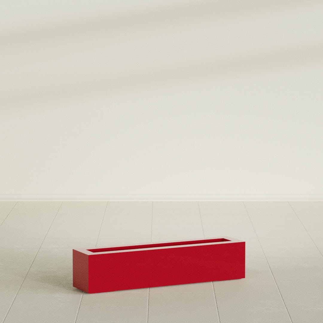 Salon Box Planter in Gloss Red, 36" Long, shown empty