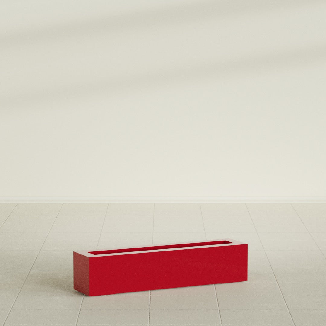 Salon Box Planter in Gloss Red, 36" Long, shown empty