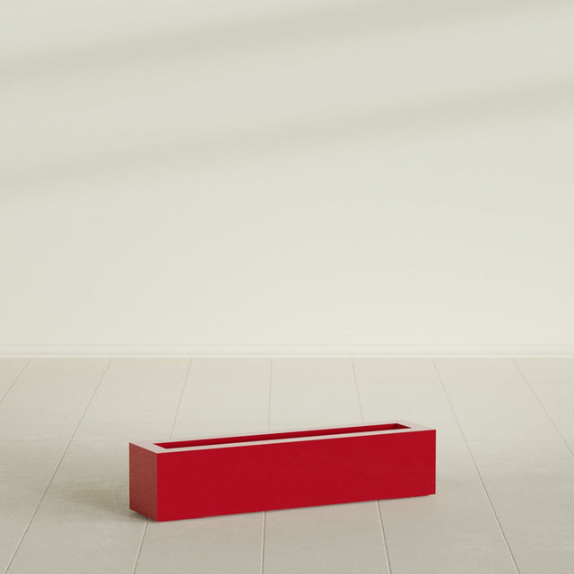 Salon Box Planter in Gloss Red, 36" Long, shown empty