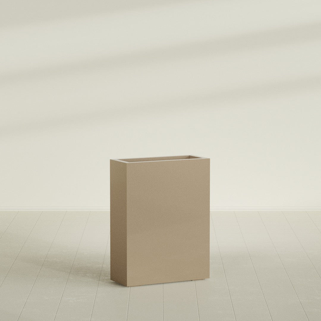 Amesbury Narrow Rectangular Planter in Gloss Metallic Gold, 24"L × 10"D × 32"H, shown empty