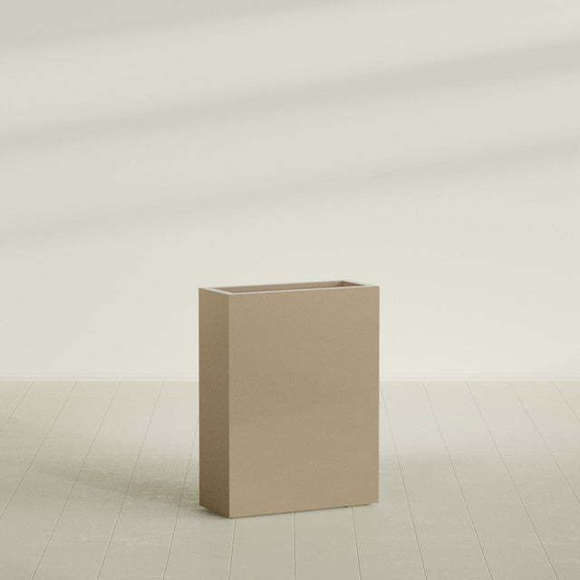Amesbury Narrow Rectangular Planter in Gloss Metallic Gold, 24"L × 10"D × 32"H, shown empty