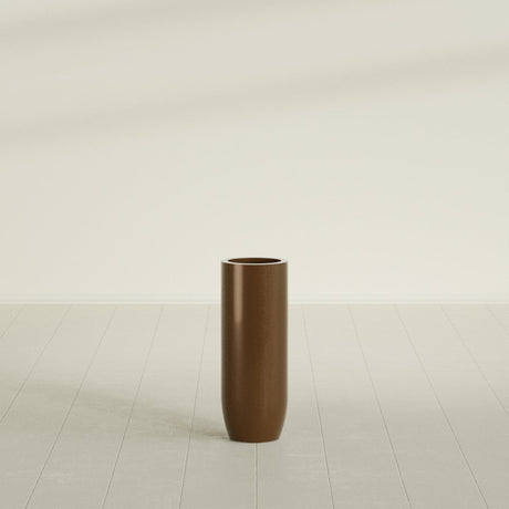 Saint Tropez Bullet Round Planter in Metallic Bronze, 12"D × 32"H, shown empty