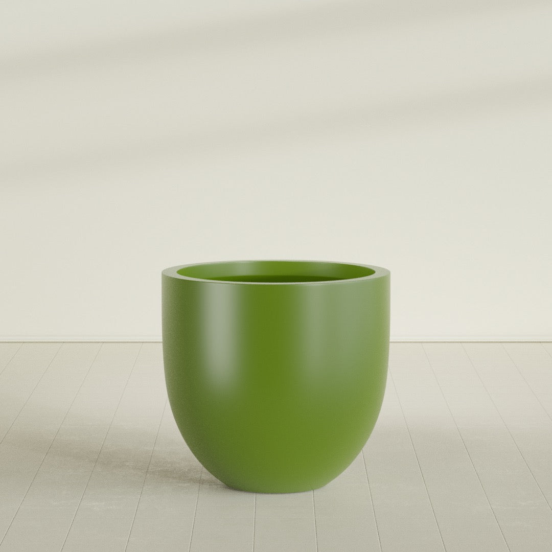 Alzira Bowl Planter in Satin Green, 36"D × 34"H, shown empty