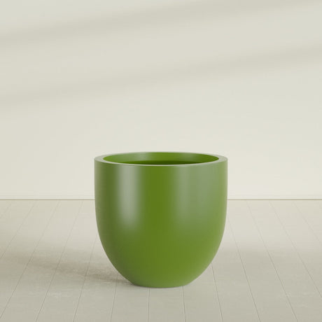 Alzira Bowl Planter in Satin Green, 36"D × 34"H, shown empty