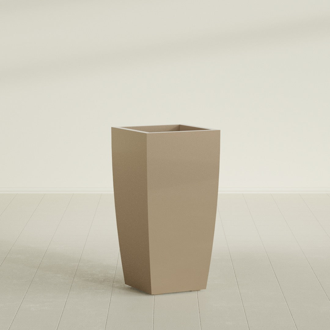 Toulan Tapered Square Planter in Gloss Metallic Gold, 18"W × 36"H, shown empty