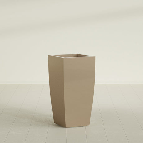 Toulan Tapered Square Planter in Gloss Metallic Gold, 18"W × 36"H, shown empty