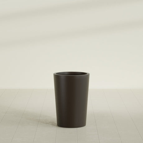 Tegel Round Tapered Planter in Matte Dark Brown, 18"D × 26"H, shown empty