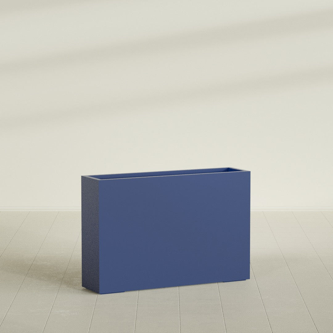 Delray Rectangular Planter in Matte Cobalt Blue, 48"L × 12"D × 32"H, shown empty