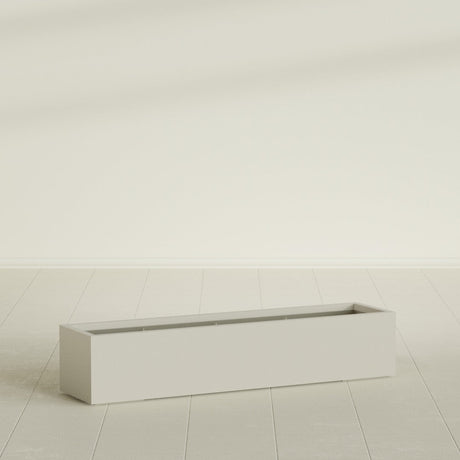 Cuba Low Rectangular Planter in Satin Beige, 60"L × 14"D × 12"H, shown empty