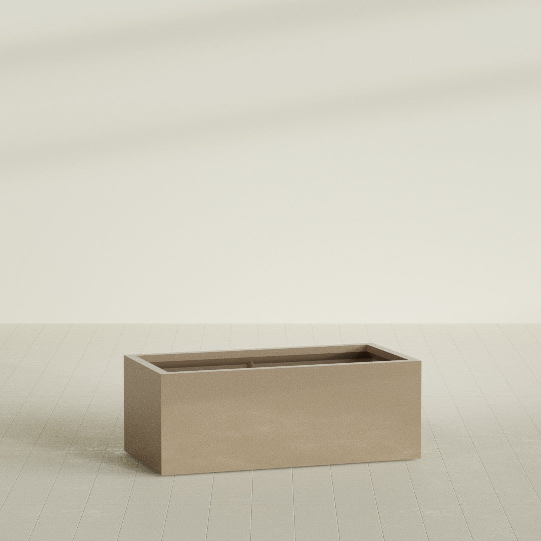 Torino Wide Rectangular Planter in Gloss Metallic Gold, 48"L × 24"D × 18"H, shown empty