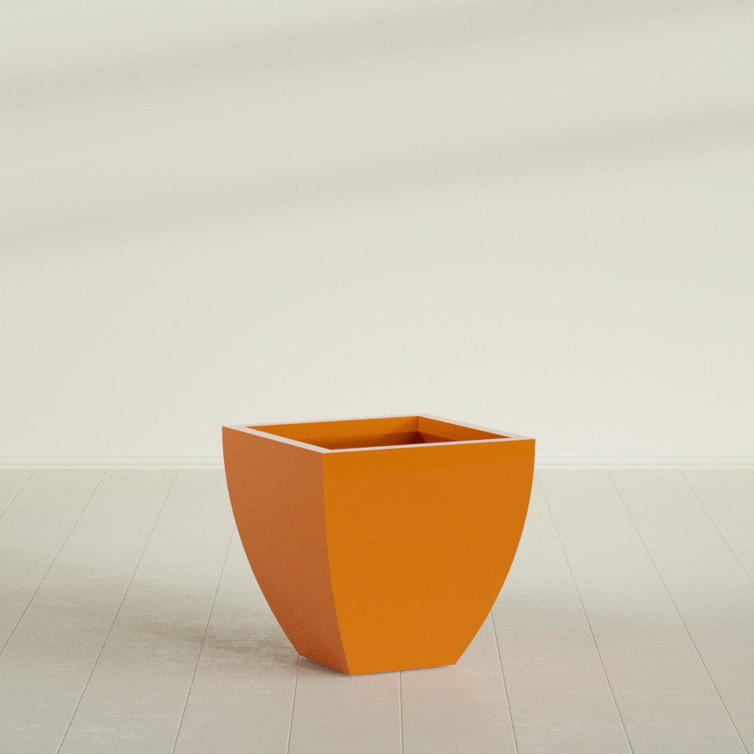 Lima Tapered Square Planter in Gloss Tangerine, 24", shown empty