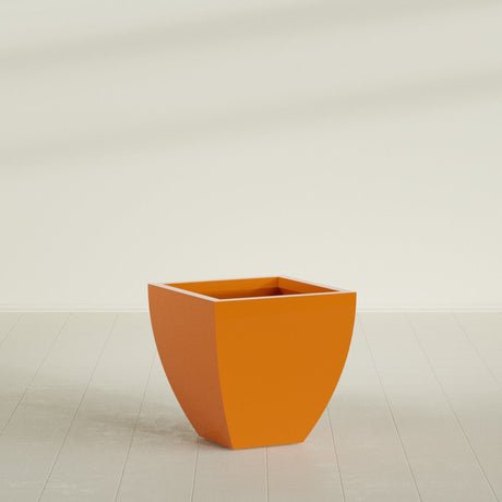 Lima Tapered Square Planter in Gloss Tangerine, 24", shown empty