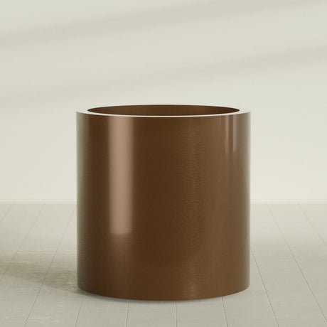 Rio Grande Cylinder Planter in Metallic Bronze, 30"D × 32"H, shown empty