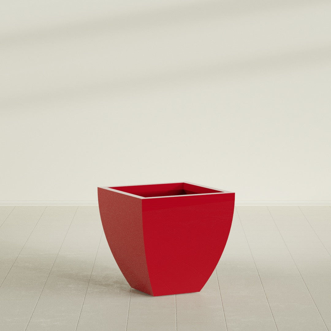 Lima Tapered Square Planter in Gloss Red, 24", shown empty