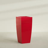 Toulan Tapered Square Planter in Gloss Red, 28"W × 60"H, shown empty