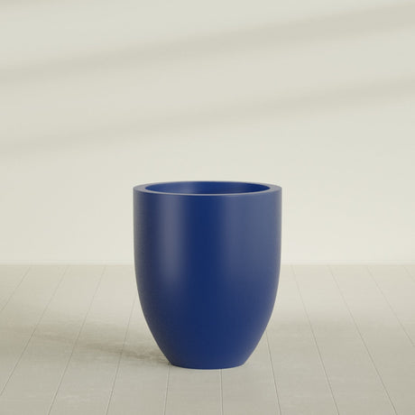 Valencia Tapered Round Planter in Matte Cobalt Blue, 27"D × 31"H, shown empty