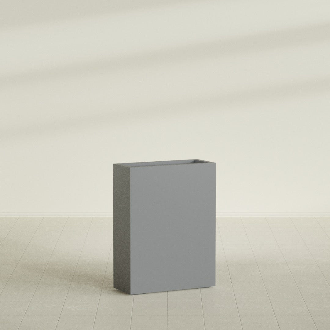 Amesbury Narrow Rectangular Planter in Matte Gunmetal, 24"L × 10"D × 32"H, shown empty