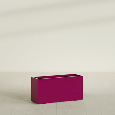 Tolga Rectangular Planter in Gloss Eggplant, 48"L × 16"D × 24"H, shown empty