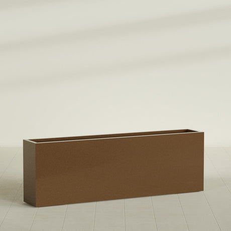 Hollywood Narrow Rectangular Planter in Metallic Bronze, 72"L × 12"D × 24"H, shown empty