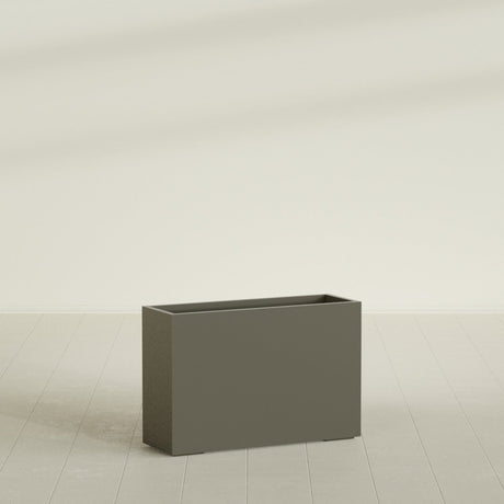 Potsdam Rectangular Planter in Matte Bronze, 48"L × 16"D × 32"H, shown empty