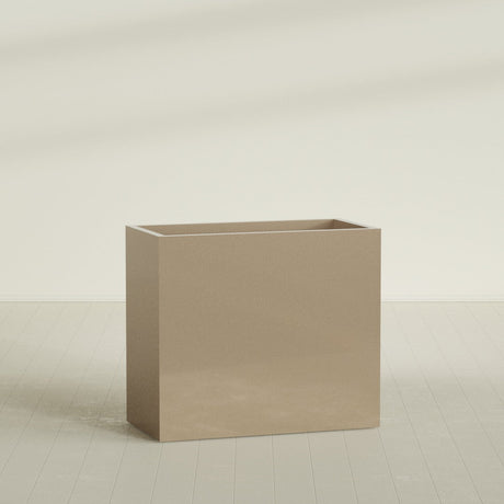 Darwin Rectangular Planter in Gloss Metallic Gold, 48"L × 24"D × 42"H, shown empty