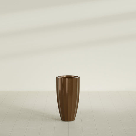 San Jose Tall Fluted Planter in Metallic Bronze, 16"D × 30"H, shown empty