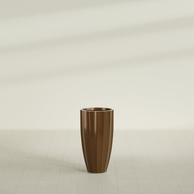 San Jose Tall Fluted Planter in Metallic Bronze, 16"D × 30"H, shown empty
