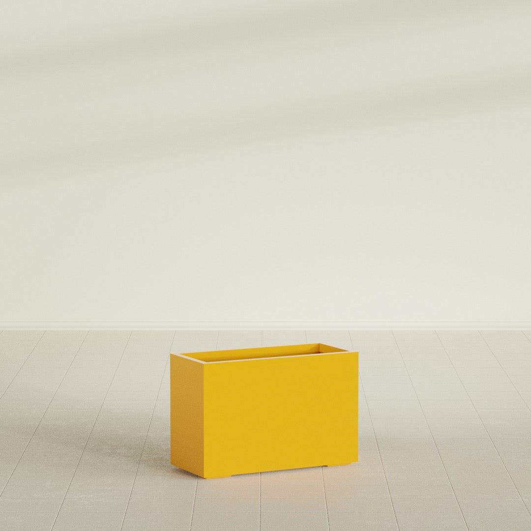 Tolga Rectangular Planter in Gloss Saffron, 36"L × 16"D × 24"H, shown empty