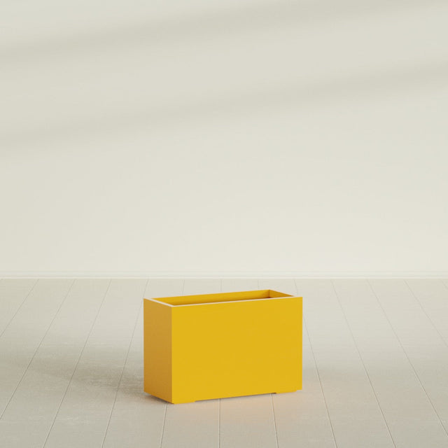 Tolga Rectangular Planter in Gloss Saffron, 36"L × 16"D × 24"H, shown empty