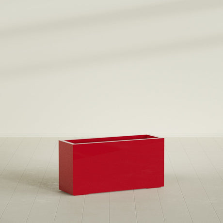 Miami Narrow Rectangular Planter in Gloss Red, 36"L × 12"D × 18"H, shown empty