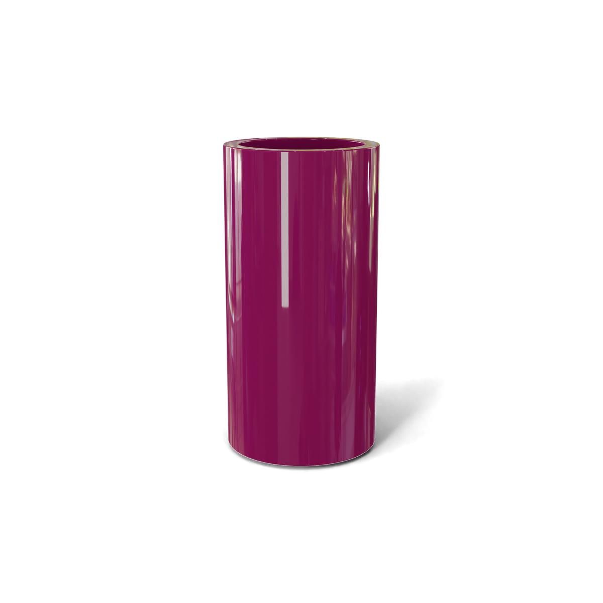 Corry cylinder fiberglass planter in Gloss Eggplant, 10 × 20 in, studio render