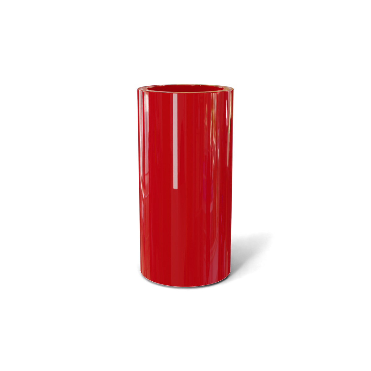 Corry cylinder fiberglass planter in Gloss Red, 10 × 20 in, studio render