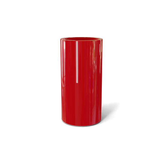 Corry cylinder fiberglass planter in Gloss Red, 10 × 20 in, studio render