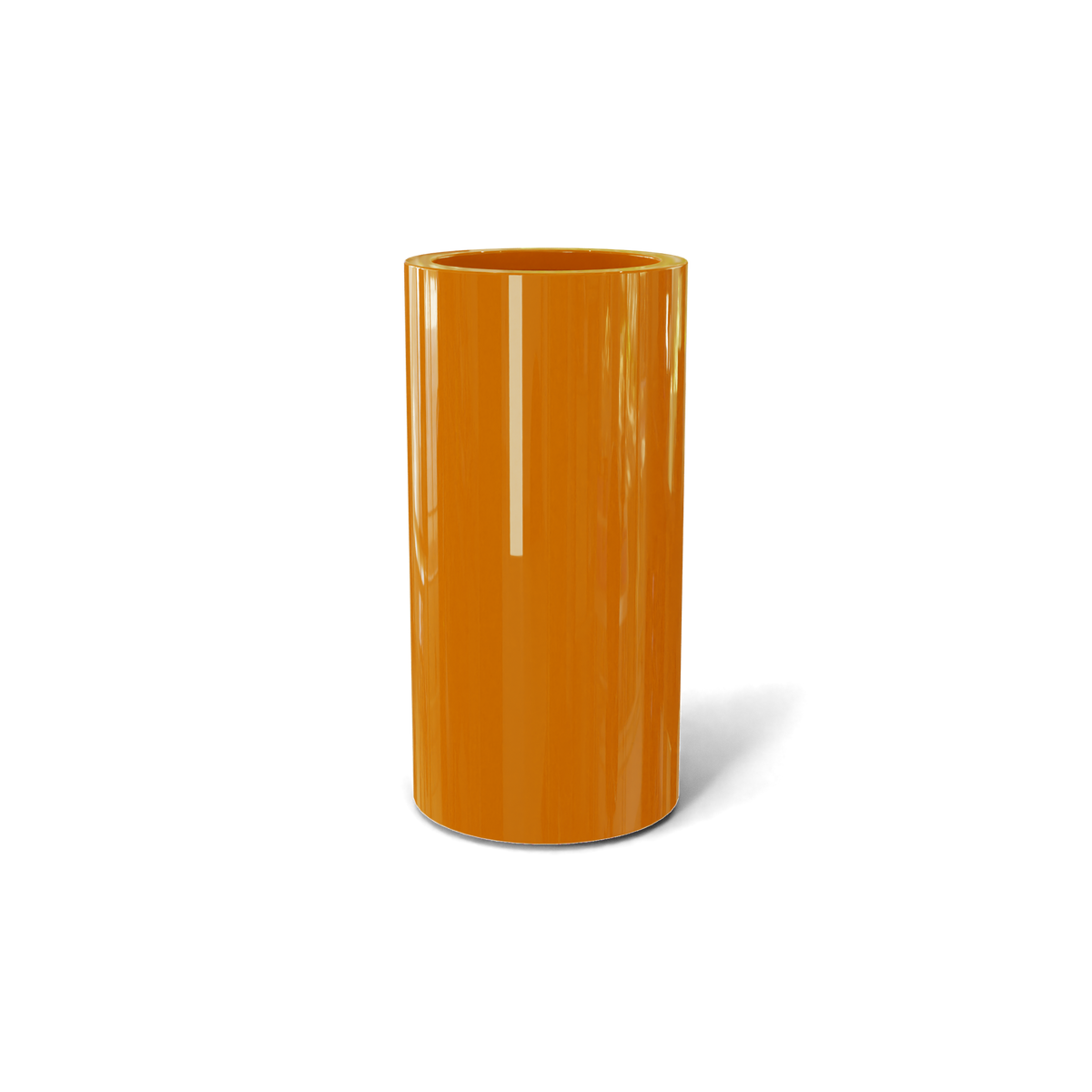 Corry cylinder fiberglass planter in Gloss Tangerine, 10 × 20 in, studio render