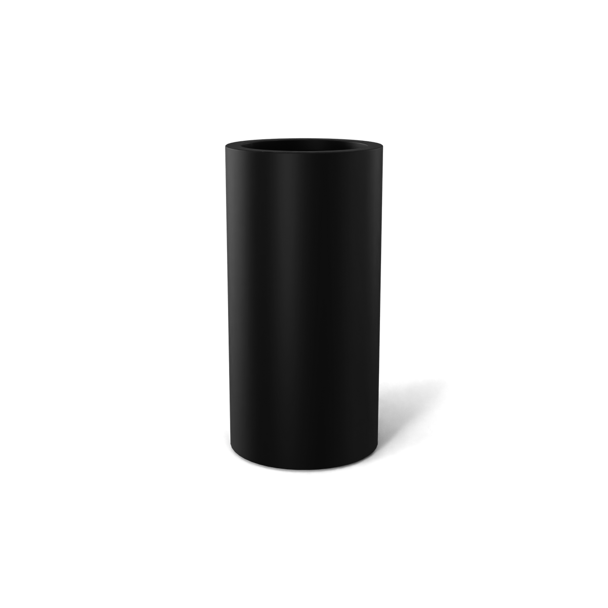 Corry cylinder fiberglass planter in Matte Black, 10 × 20 in, studio render