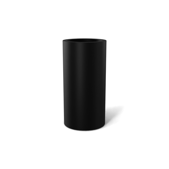 Corry cylinder fiberglass planter in Matte Black, 10 × 20 in, studio render