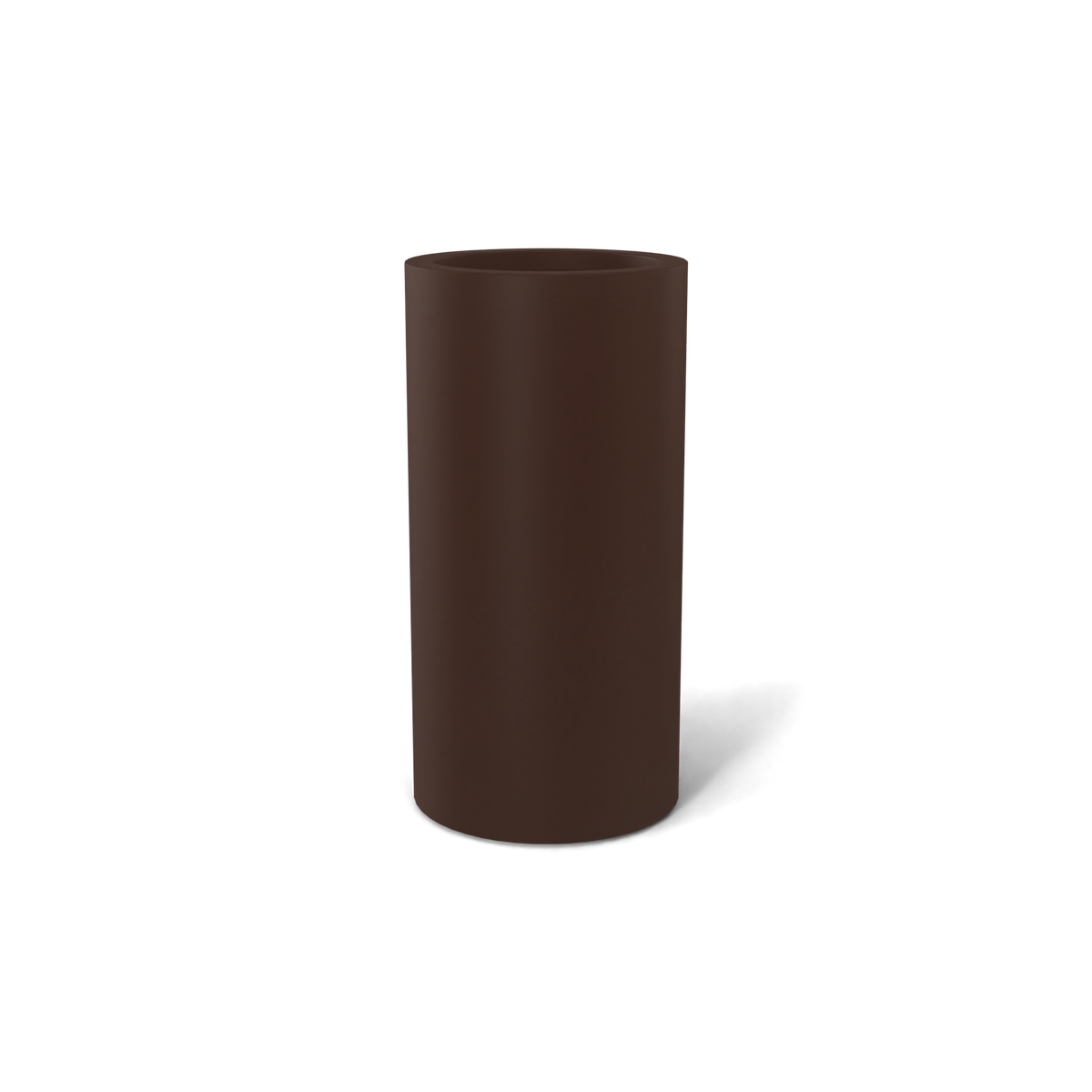 Corry cylinder fiberglass planter in Matte Dark Brown, 10 × 20 in, studio render