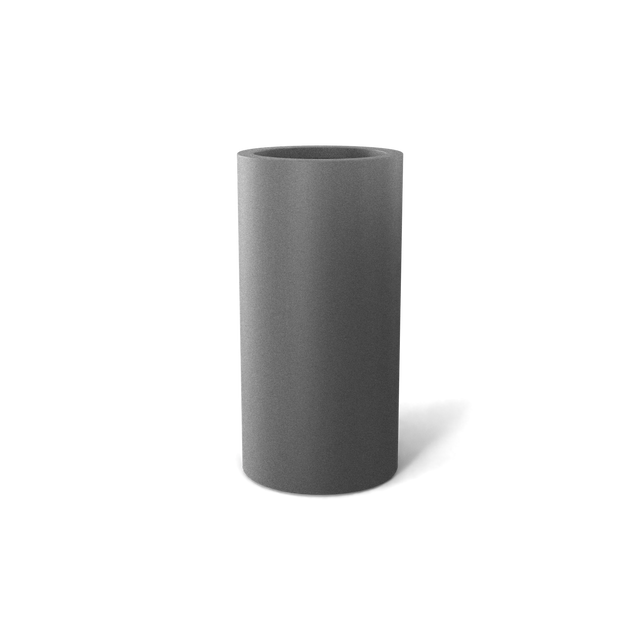 Corry cylinder fiberglass planter in Matte Gunmetal, 10 × 20 in, studio render