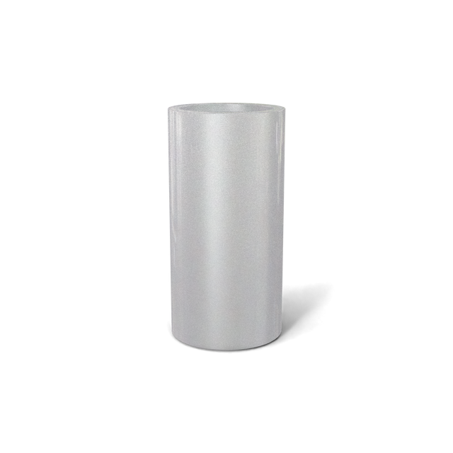 Corry cylinder fiberglass planter in Metallic Silver, 10 × 20 in, studio render