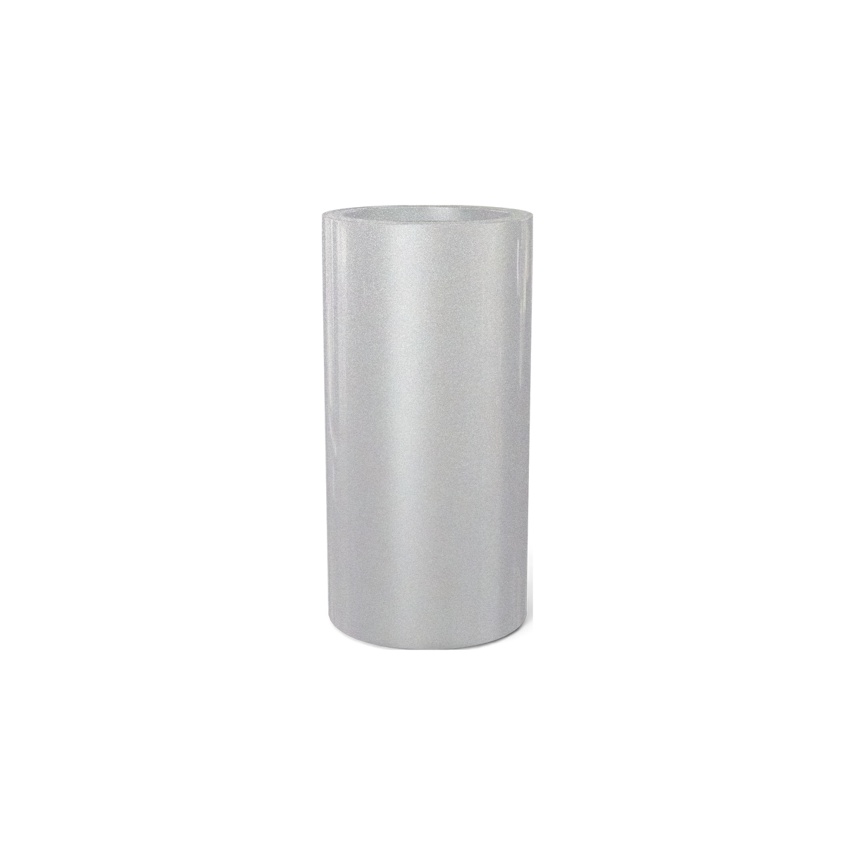 Corry cylinder fiberglass planter in Metallic Silver
