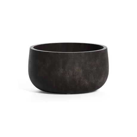 Mondo Low Round fiberglass planter in Brown Stone, 9.4 in Ø x 5 in H