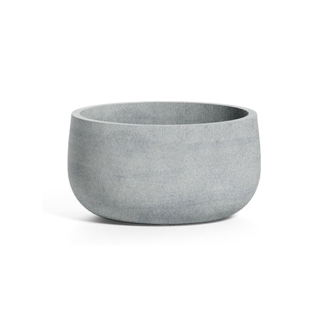 Mondo Low Round fiberglass planter in Concrete Stone, 9.4 in Ø x 5 in H