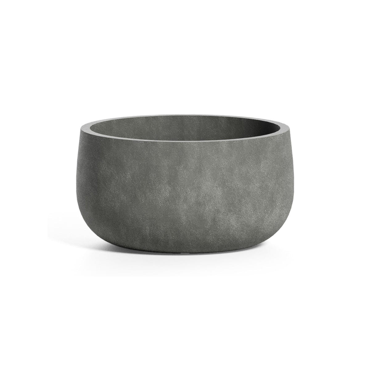 Mondo Low Round fiberglass planter in Grey Stone, 9.4 in Ø x 5 in H