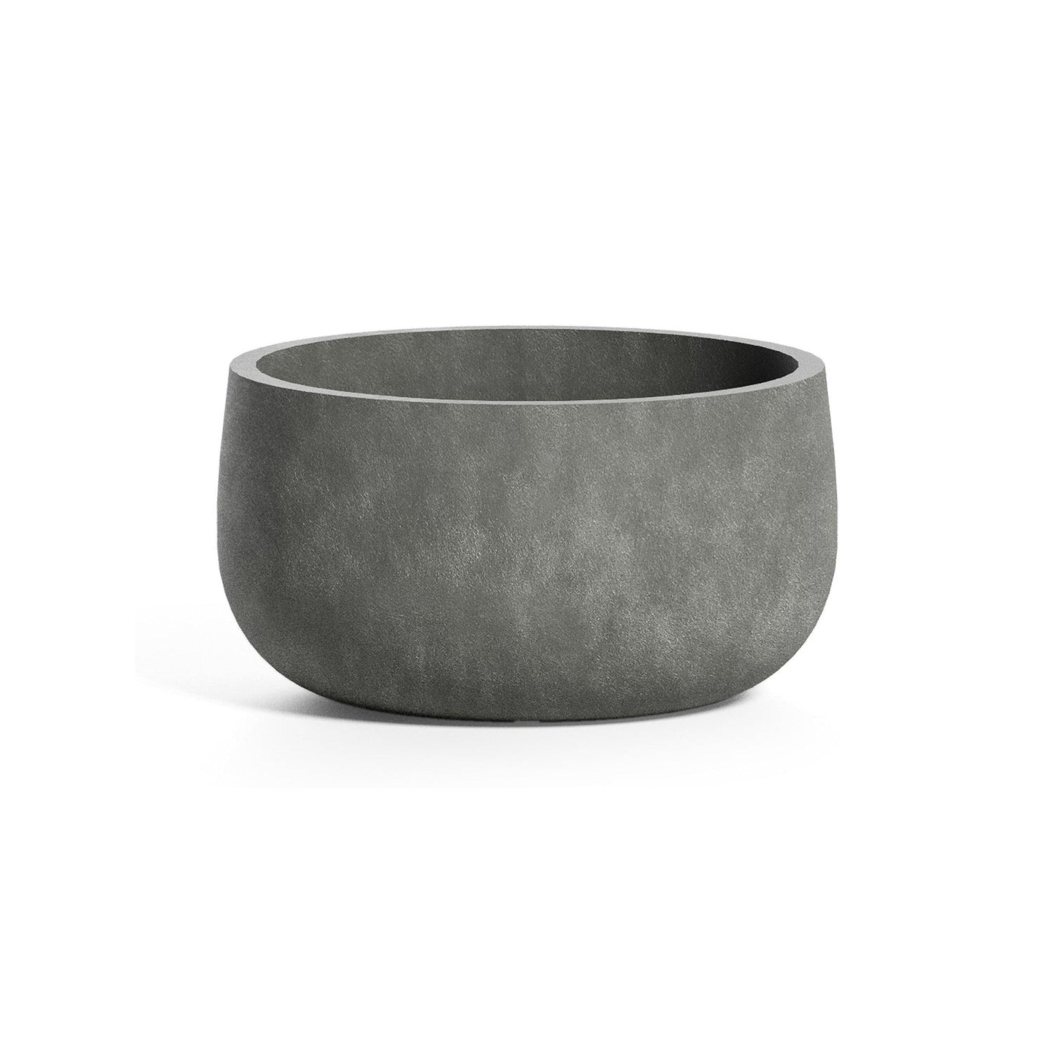 Mondo Low Round fiberglass planter in Grey Stone, 9.4 in Ø x 5 in H