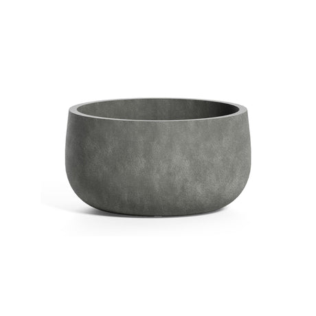 Mondo Low Round fiberglass planter in Grey Stone, 9.4 in Ø x 5 in H